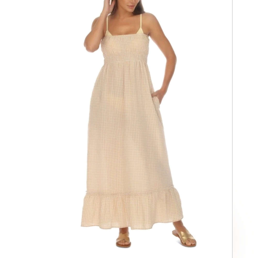 Raviya Women's Maxi Dress Swim Cover Up Size XL 100% Cotton Beige